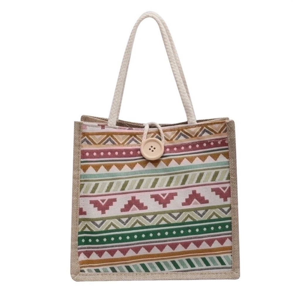 Patterned Tote Bag with Button Closure - Picture 3 of 6